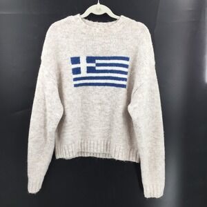 Edikted Gray beige chunky knit Greece Flag crew neck Sweater oversized S